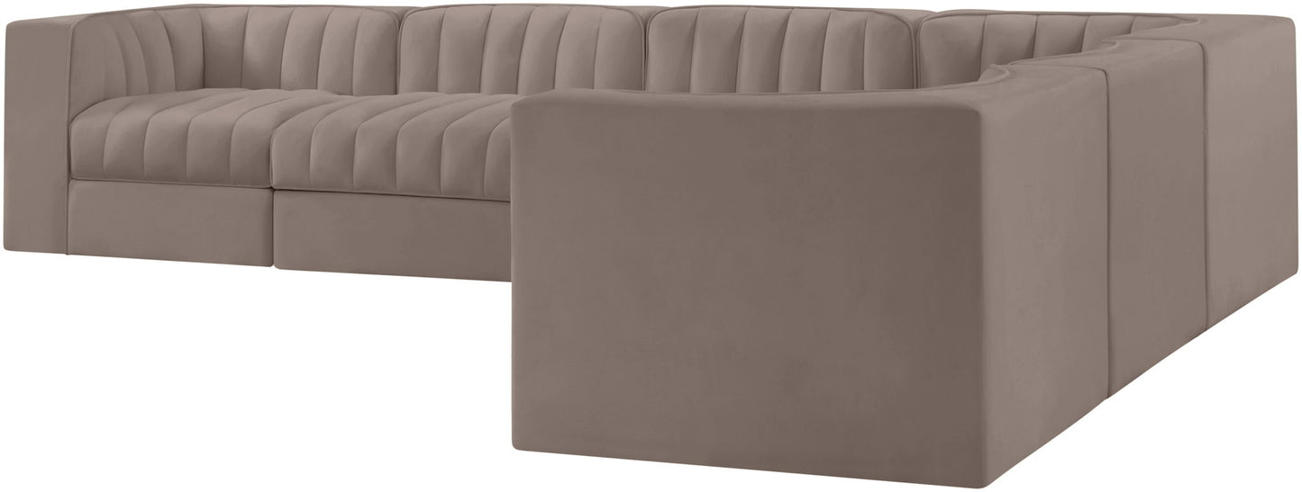 Rummi - Velvet Performance Fabric Upholstered 6 Piece Modular Sectional (With 3 Corner Chairs)