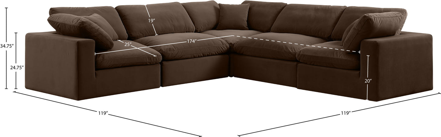 Comfy - 5 Piece Velvet Modular Corner Sectional