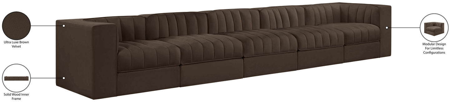 Rummi - Velvet Performance Fabric Upholstered 5 Piece Modular Sofa