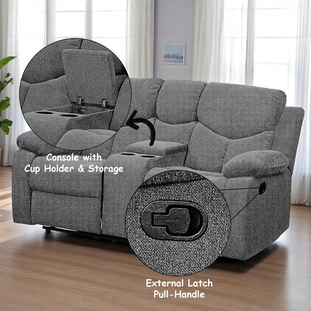 Kalen - Motion Loveseat With Console - Gray Chenille