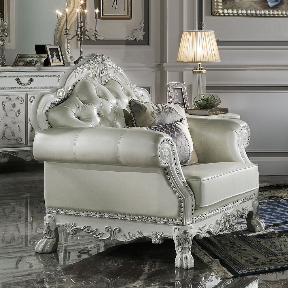 Dresden - Chair With 2 Pillows - Synthetic Leather & Bone White