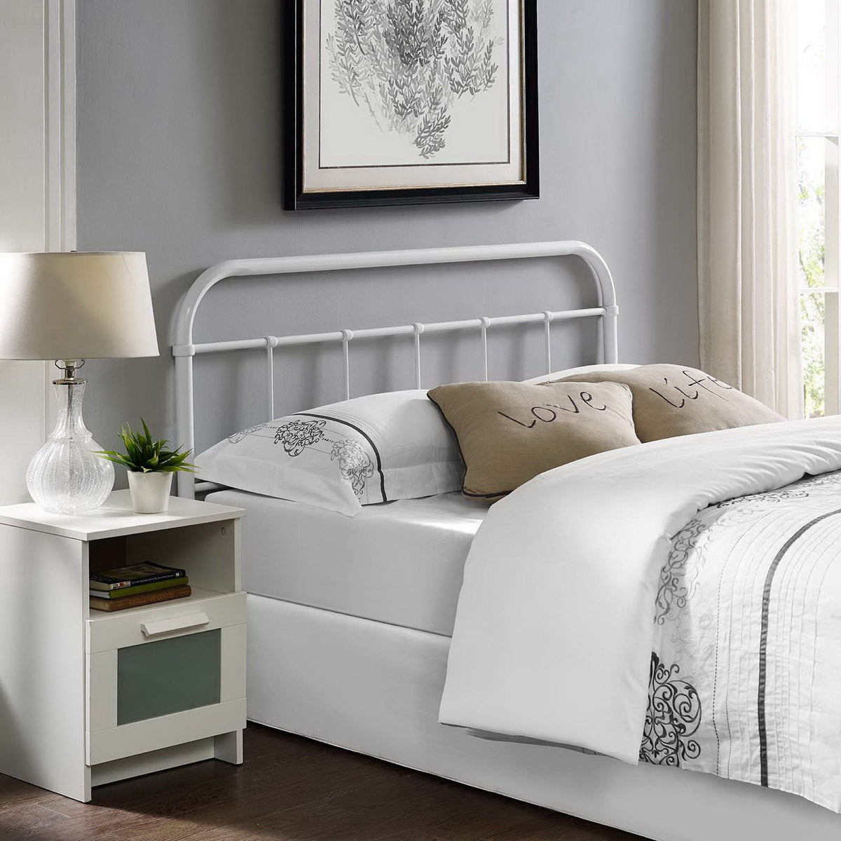 Serena Steel Headboard - Queen, White