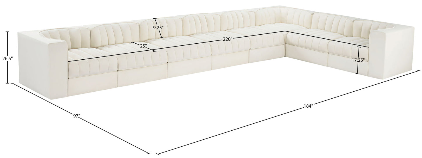 Rummi - Velvet Performance Fabric Upholstered 8 Piece Modular Sectional (With 3 Corner Chairs)