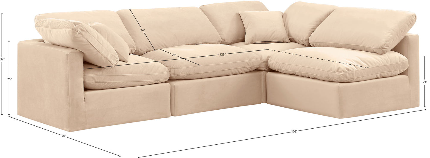 Indulge - Velvet 4 Piece Modular Sectional
