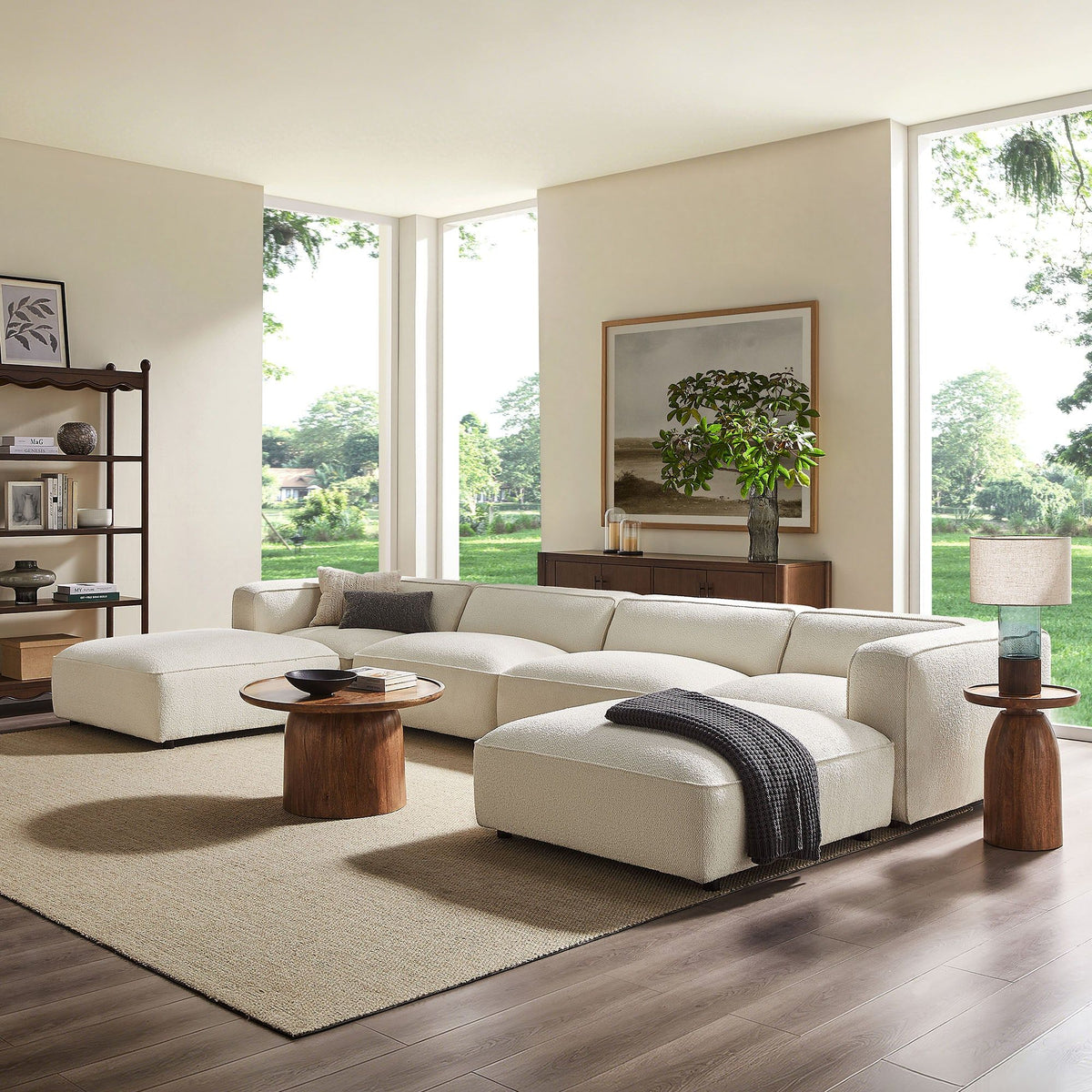 Auren 6 Piece Lattice Boucle Upholstered Modular Sectional - Cream