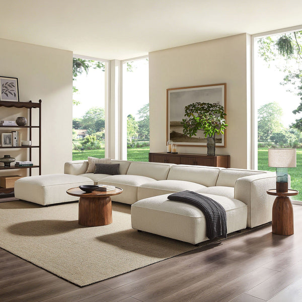 Auren 6 Piece Lattice Boucle Upholstered Modular Sectional - Cream