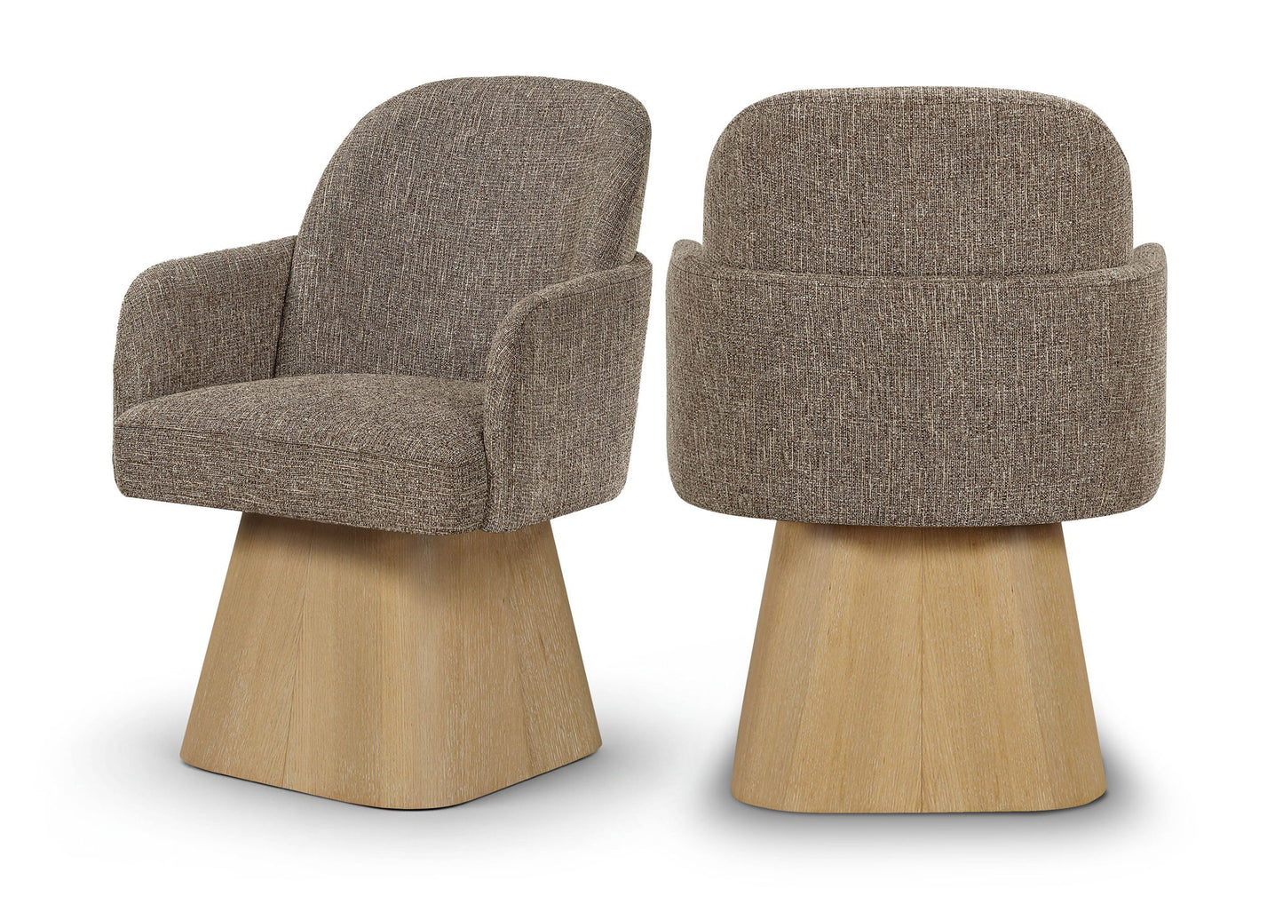 Marlowe - Linen Textured Fabric Upholstered Swivel Dining Arm Chair - Stained Natural