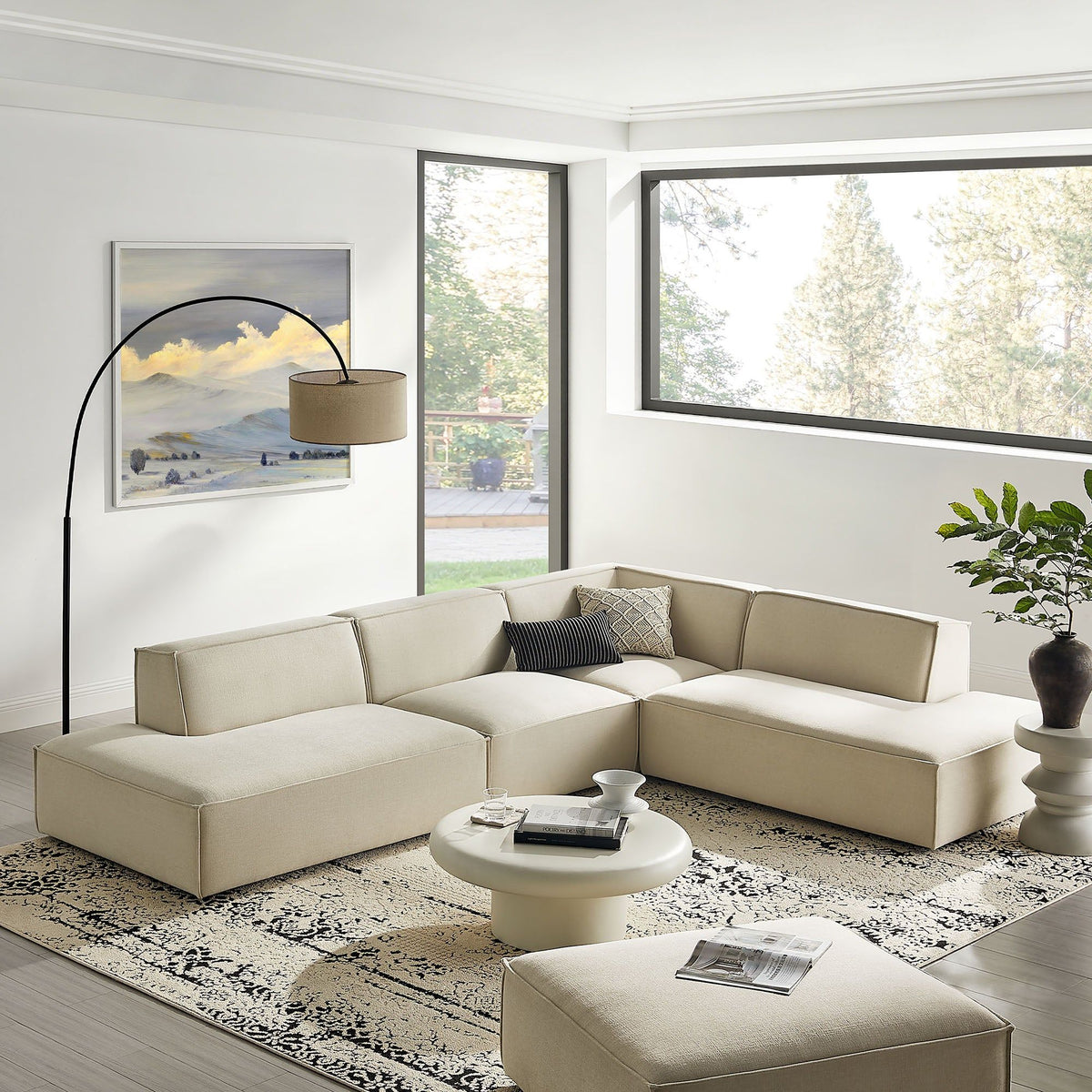 Restore 4-Piece Performance Fabric Upholstered Modular L-Shaped Armless Sectional Sofa - Ecru