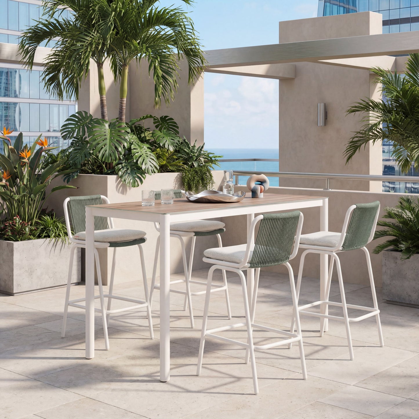 Luft - Outdoor Barstool (Set of 2) - White / Green