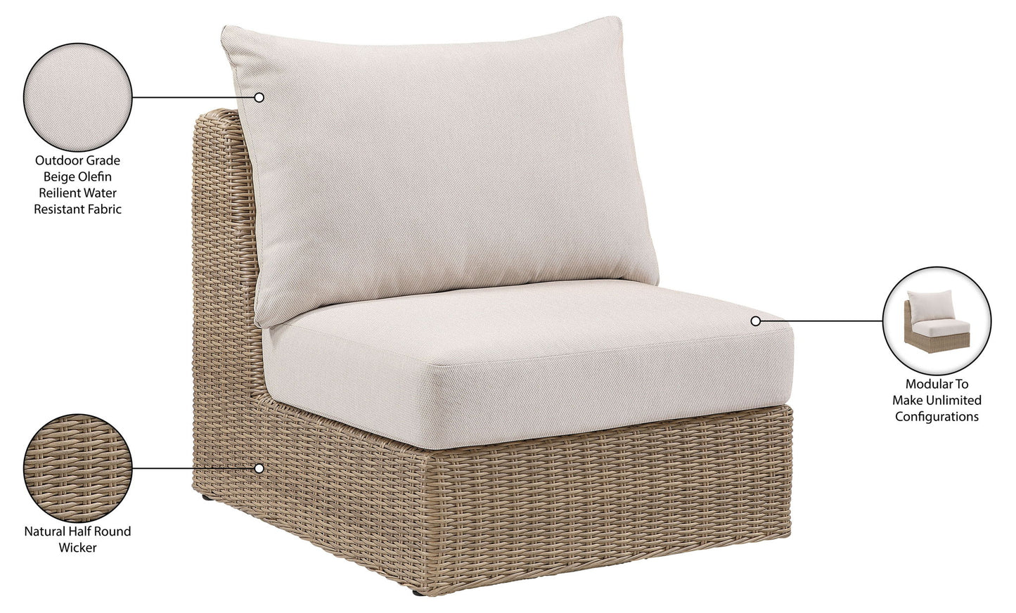 Seacrest - Olefin Water Resistant Fabric And Wicker Outdoor Patio Armless Chair