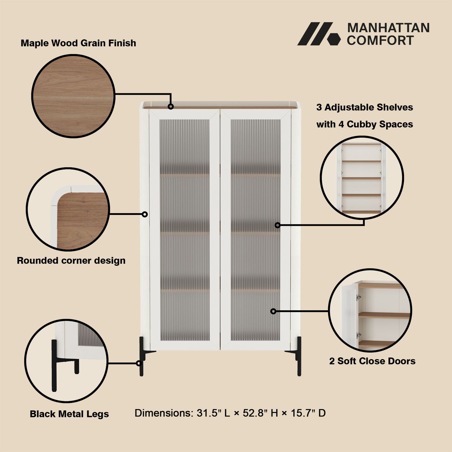 Manhattan Abbey - Bookcase Cabinet With Maple Top