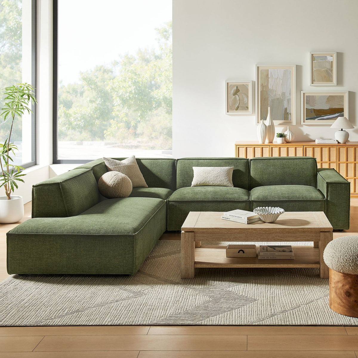 Restore 4-Piece Performance Fabric Upholstered Modular L-Shaped Sofa - Foliage