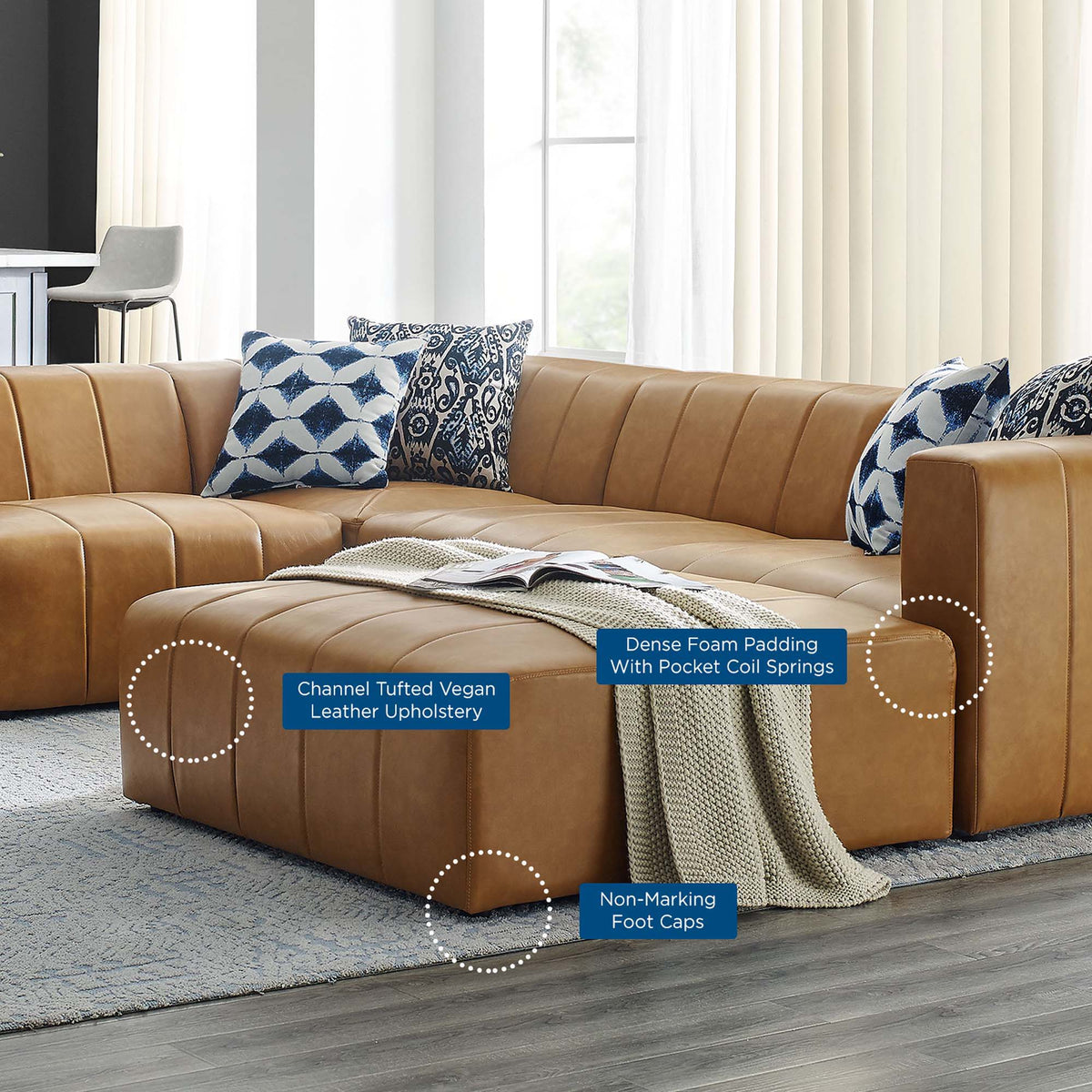 Bartlett Vegan Leather 6-Piece Sectional Sofa - Tan