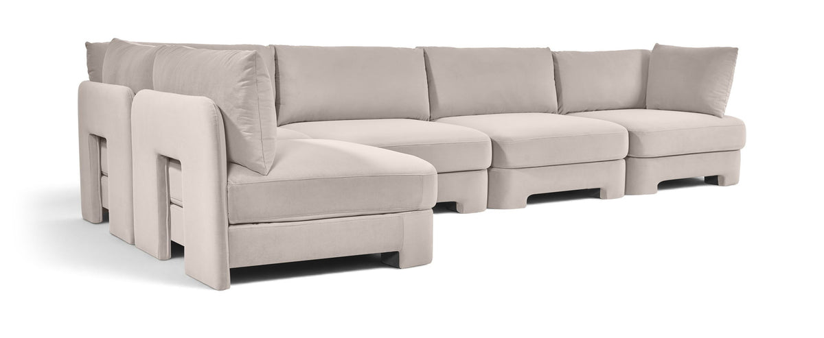 Hammond - Velvet Performance Fabric Upholstered 5 Piece L-Shaped Sectional
