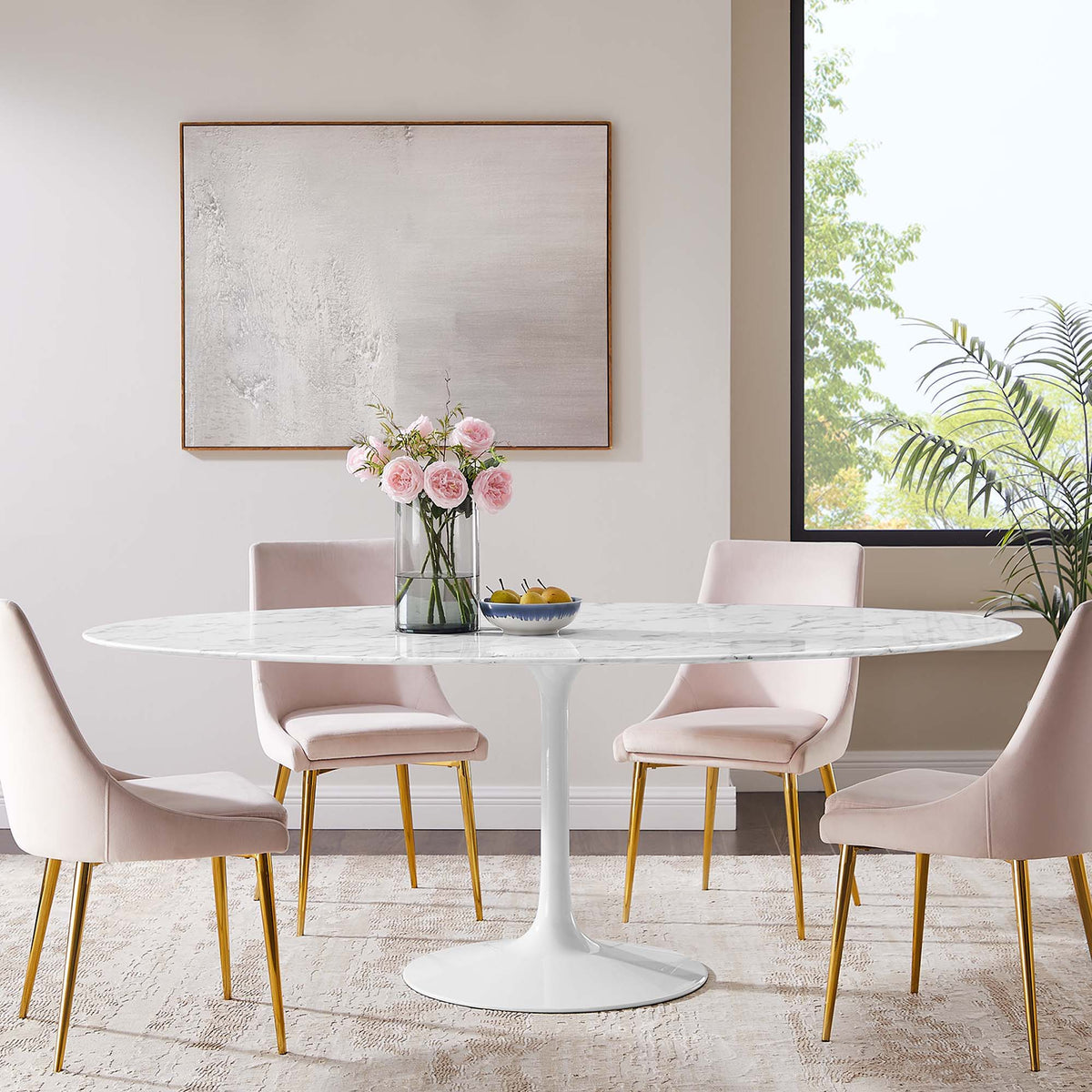 Lippa Oval Artificial Marble Dining Table - 78", White