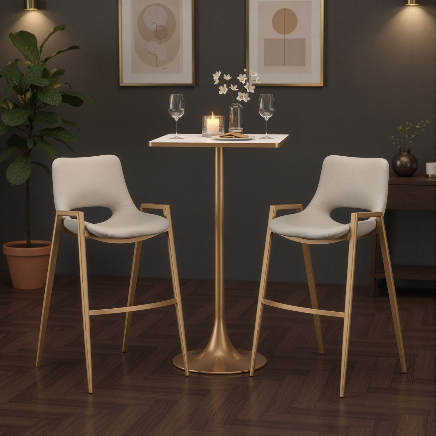 Desi - Barstool Chair With Gold Base (Set of 2)