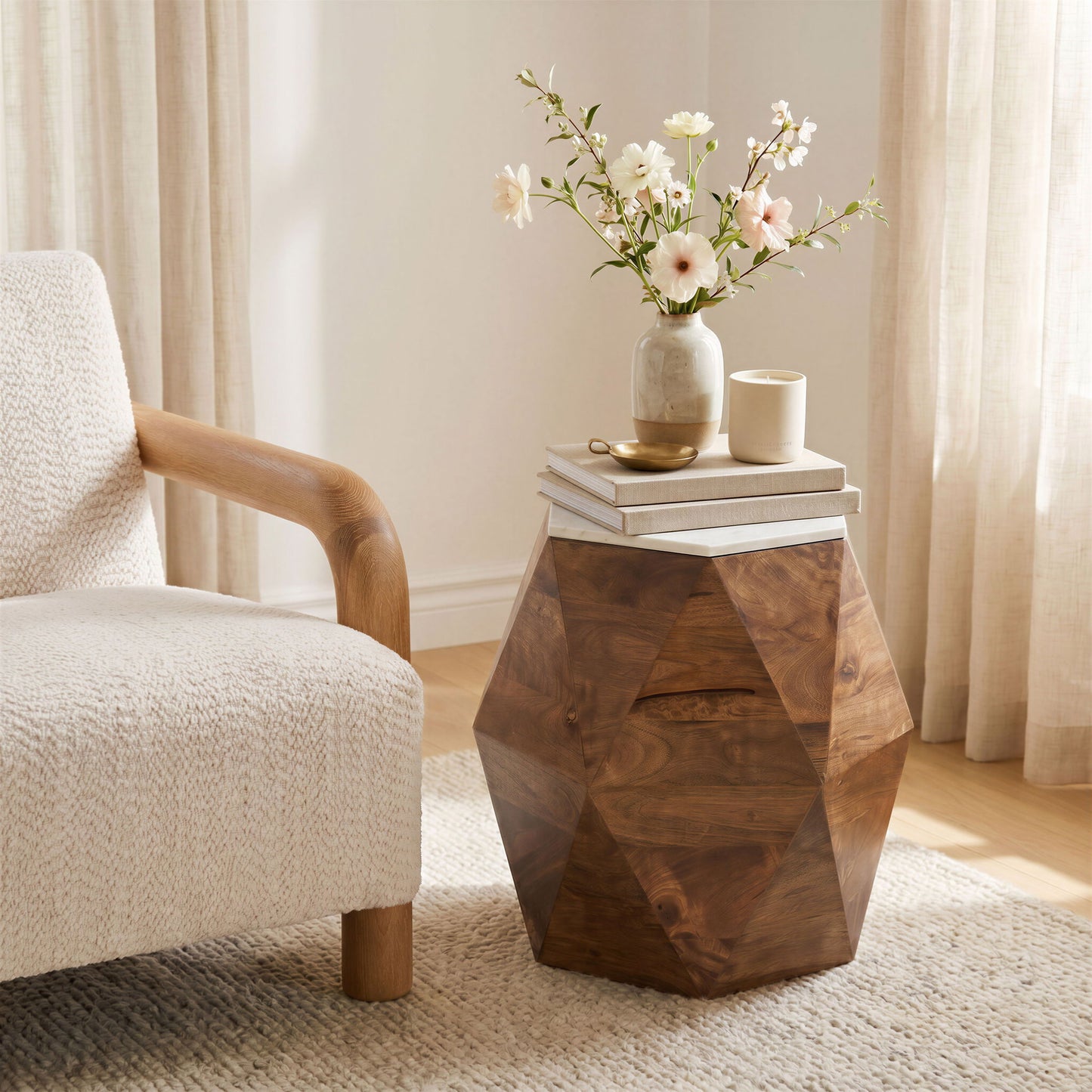 Bisel - Side Table - White / Walnut