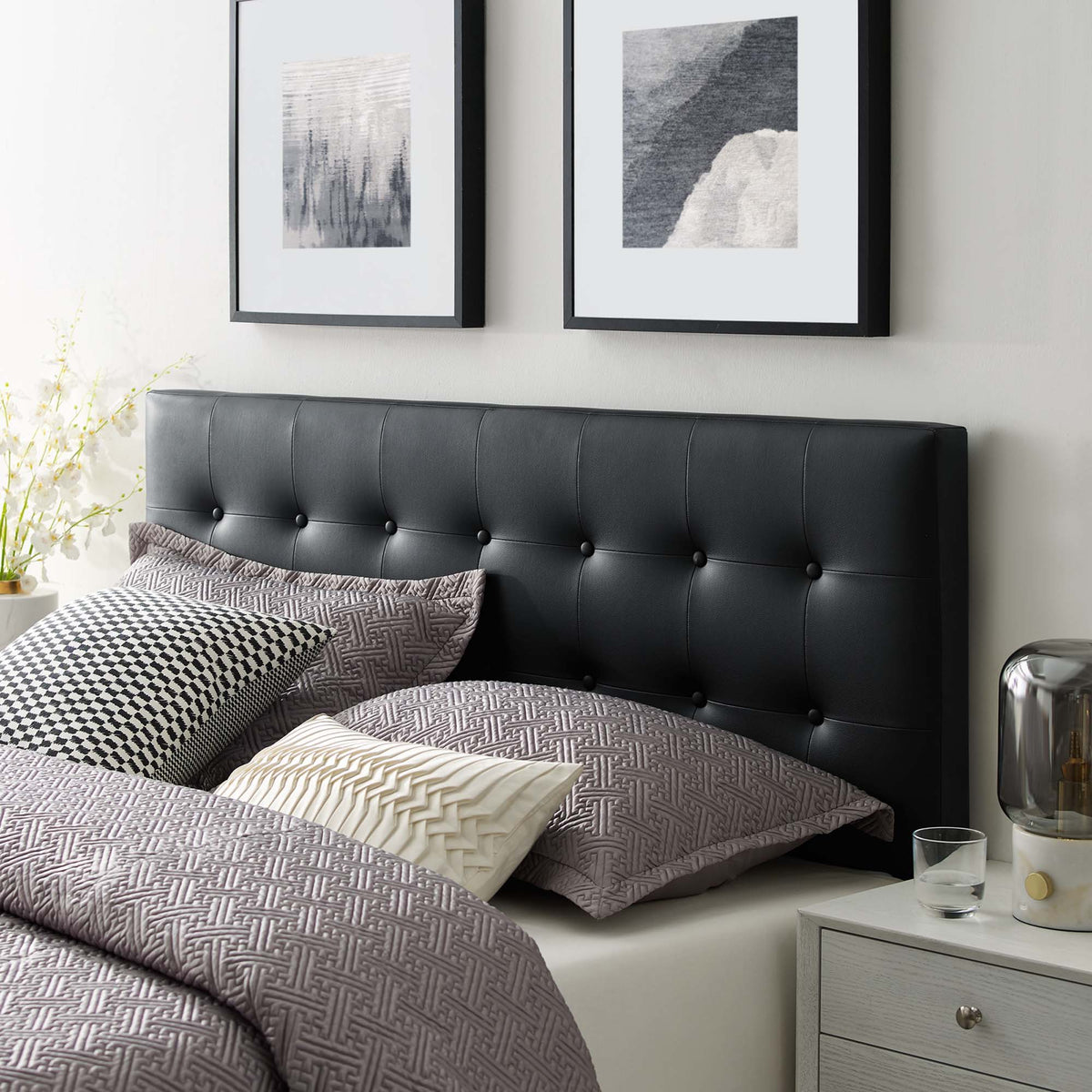 Emily Upholstered Vinyl Headboard - Queen, Black