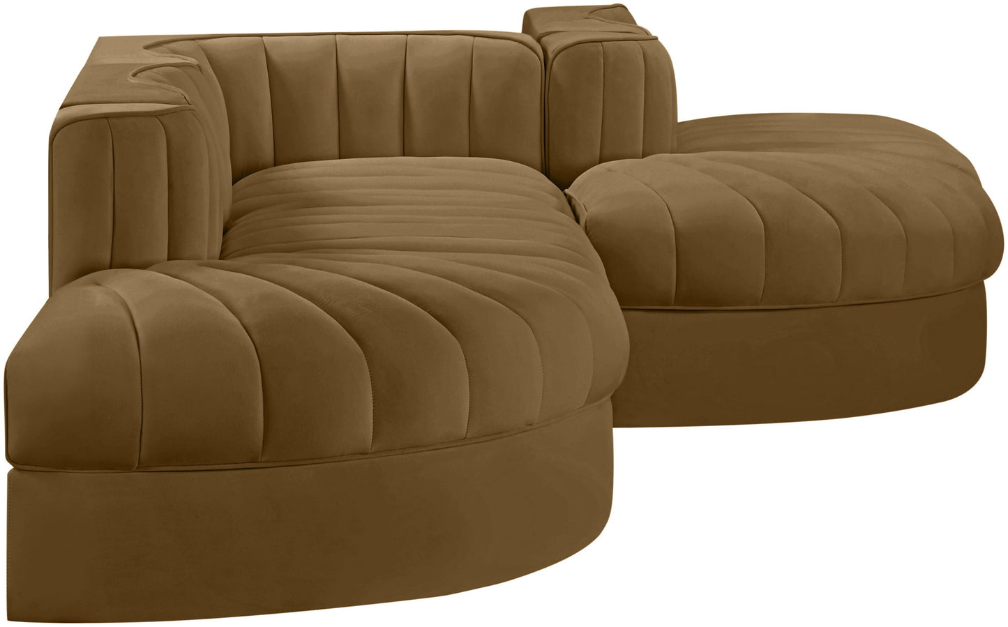 Rummi - Rounded Velvet Performance Fabric Upholstered 5 Piece Modular Sectional