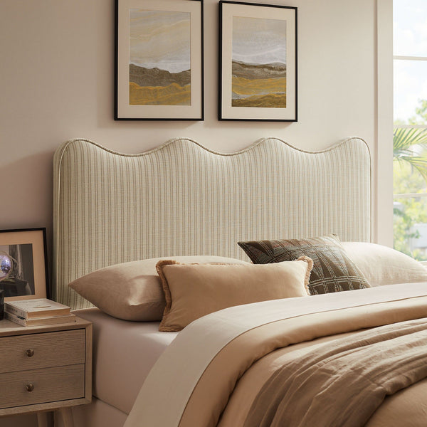Athena Striped Fabric Upholstered Headboard - Queen, Oatmeal Stripe