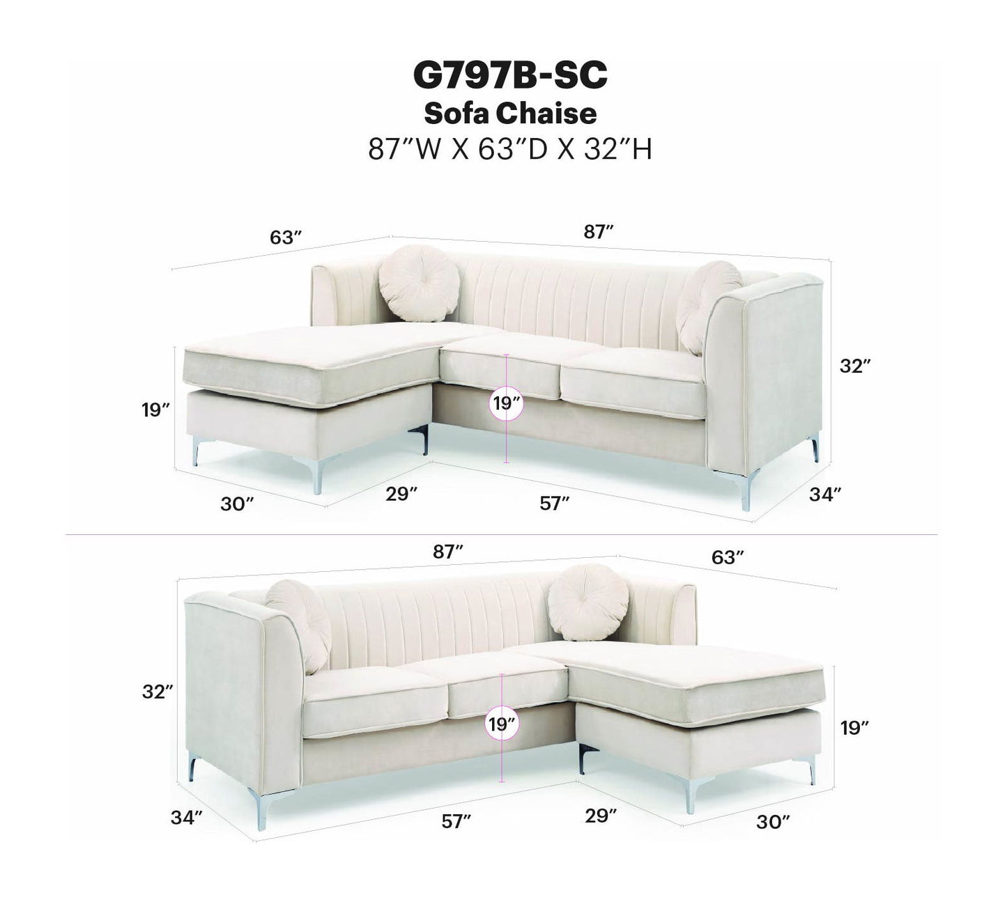 Glory Furniture - Delray - Sofa Chaise