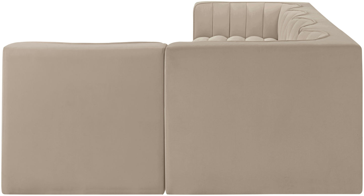 Rummi - Velvet Performance Fabric Upholstered 5 Piece Modular Sectional, L-Shaped (Right)