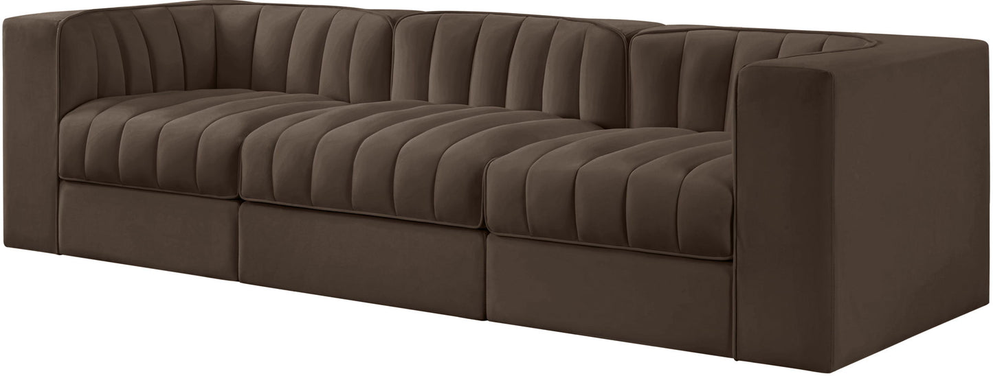 Rummi - Velvet Performance Fabric Upholstered 3 Piece Modular Sofa