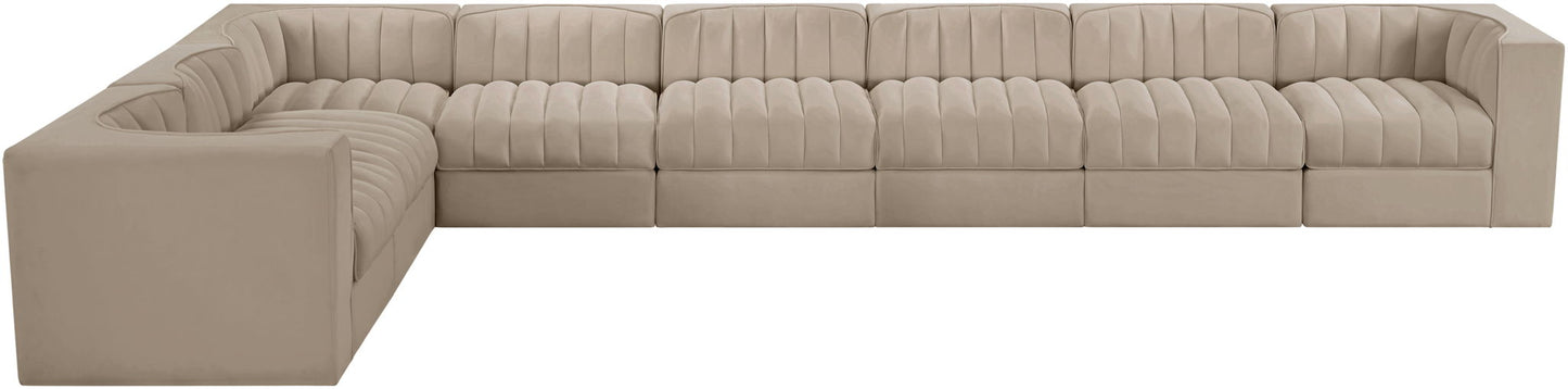 Rummi - Velvet Performance Fabric Upholstered 8 Piece Modular Sectional (With 3 Corner Chairs)
