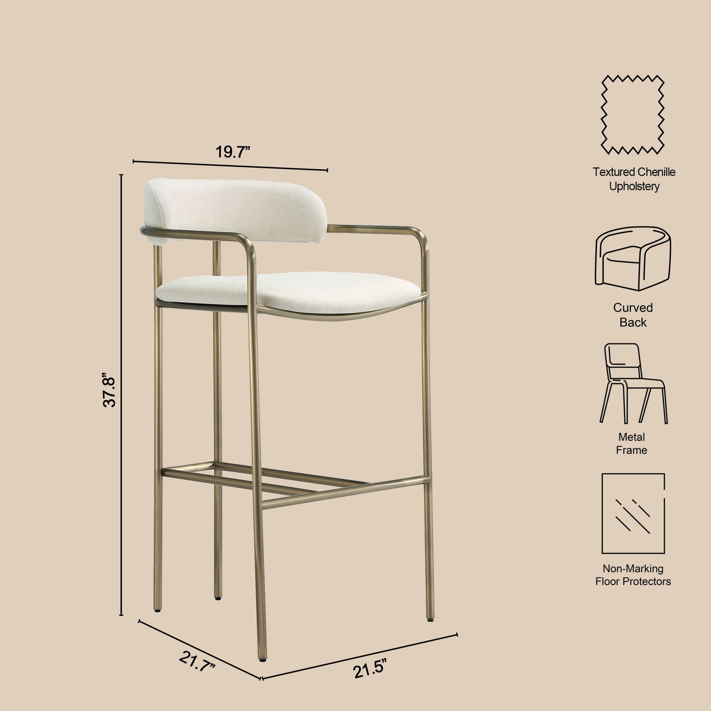 Manhattan Serene - Metal Upholstered Barstool