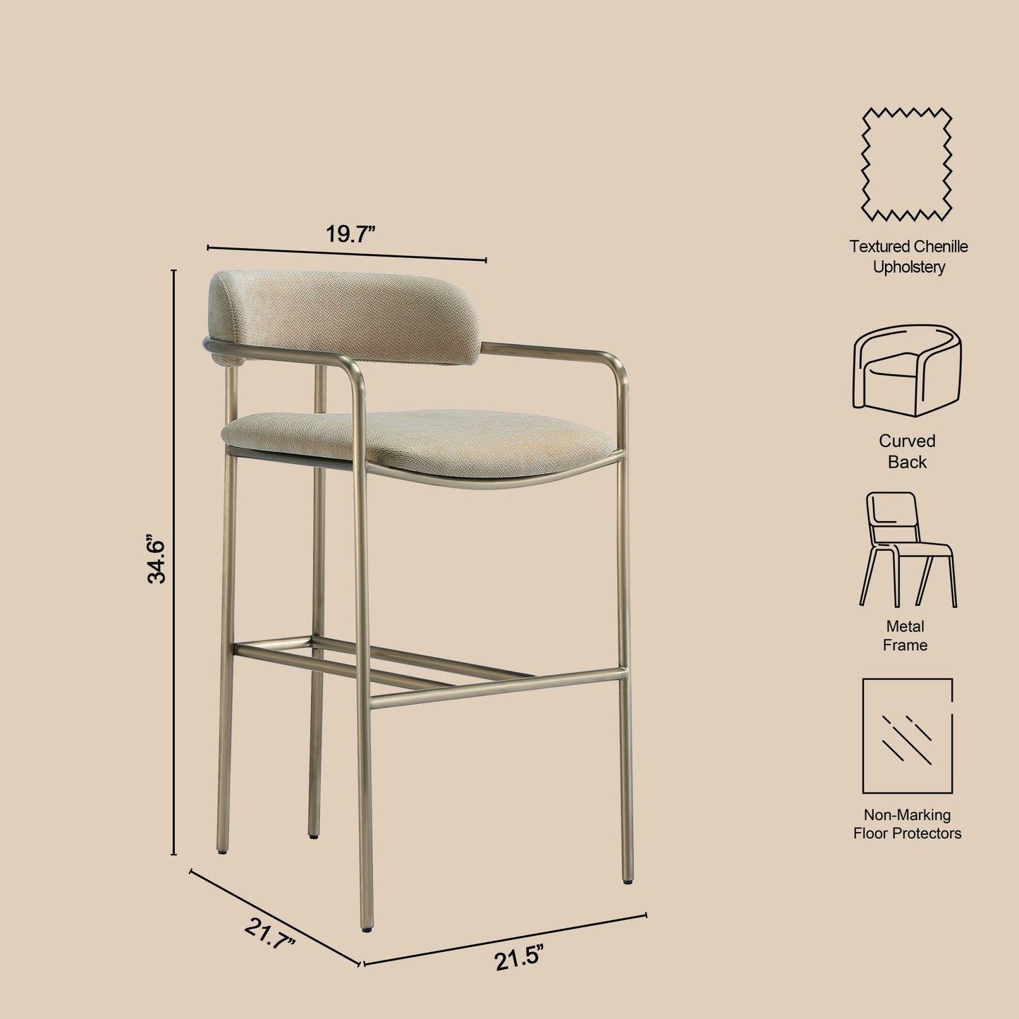 Manhattan Serene - Metal Upholstered Barstool