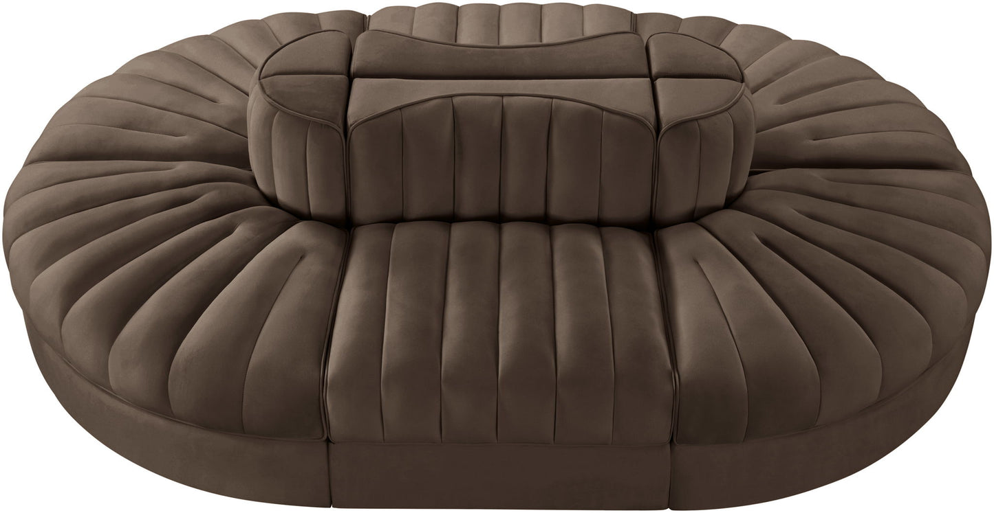 Rummi - Oval Velvet Performance Fabric Upholstered 6 Piece Modular Sectional