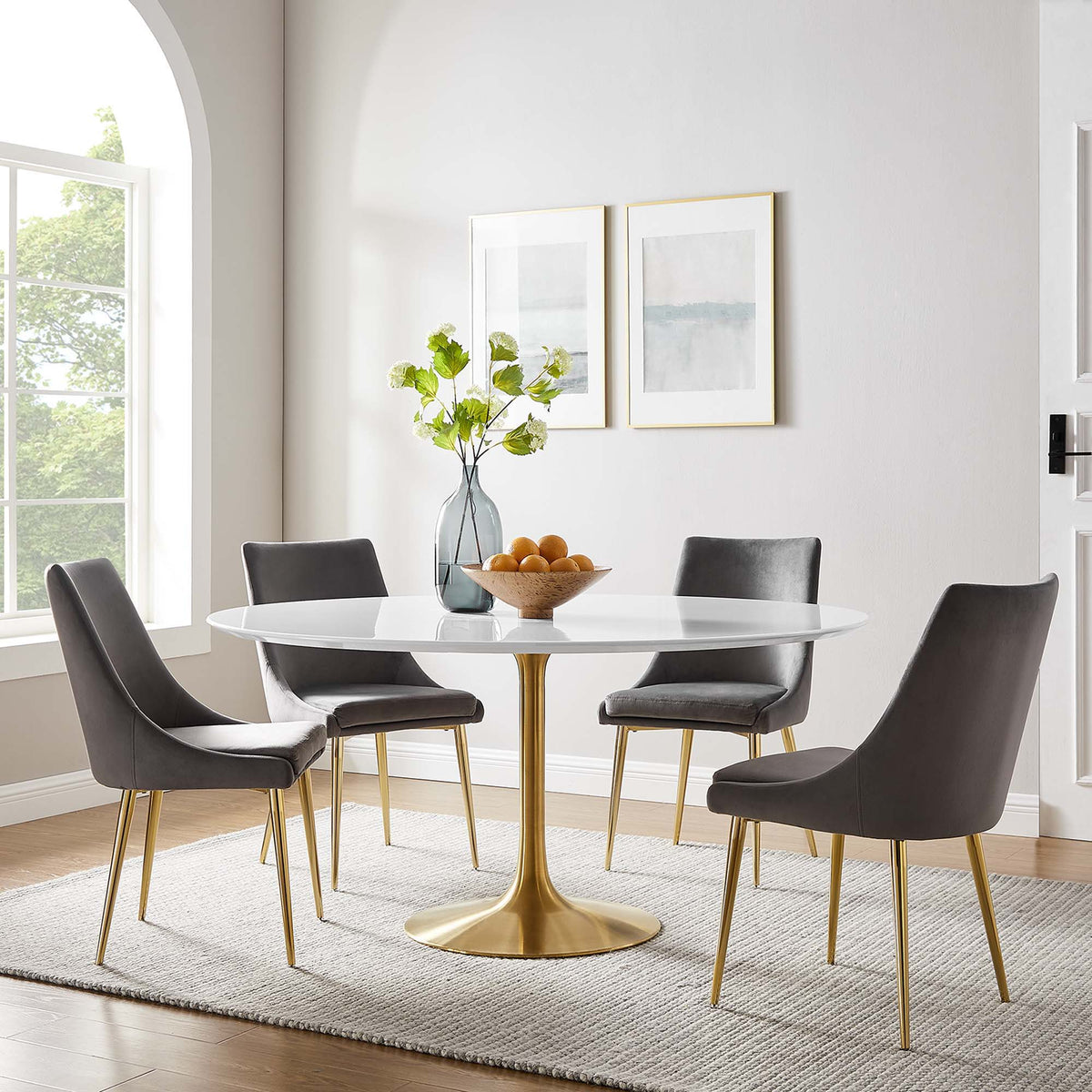 Lippa Round 60" Dining Table - Wood, Gold White