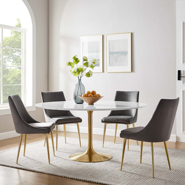 Lippa Round 60" Dining Table - Wood, Gold White