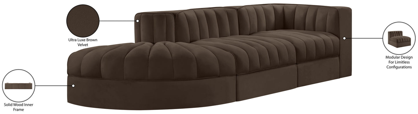 Rummi - Velvet Performance Fabric Upholstered 3 Piece Modular Sectional