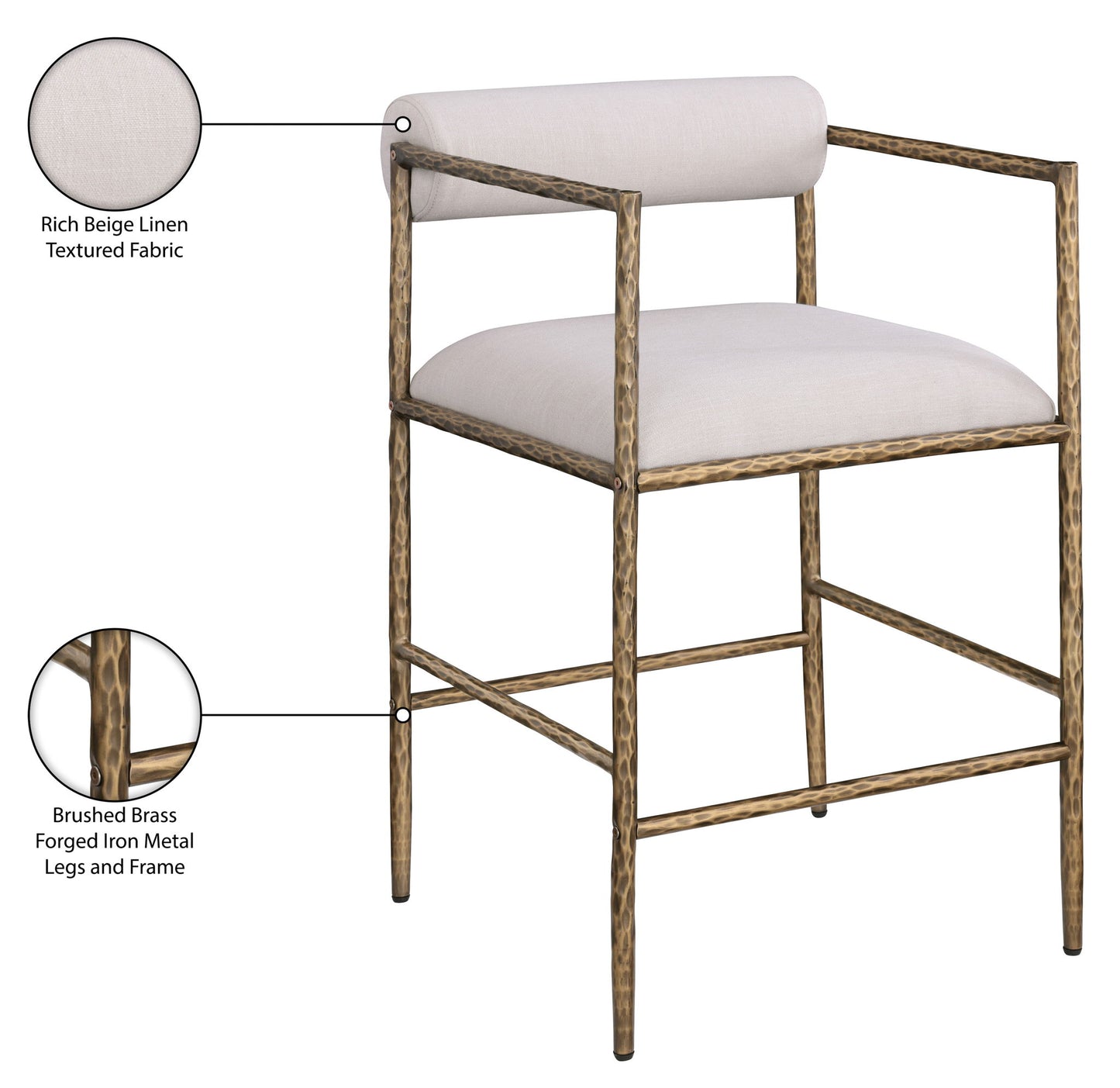 Axis - Linen Textured Beige Fabric Upholstered Counter Stool (Set of 2)