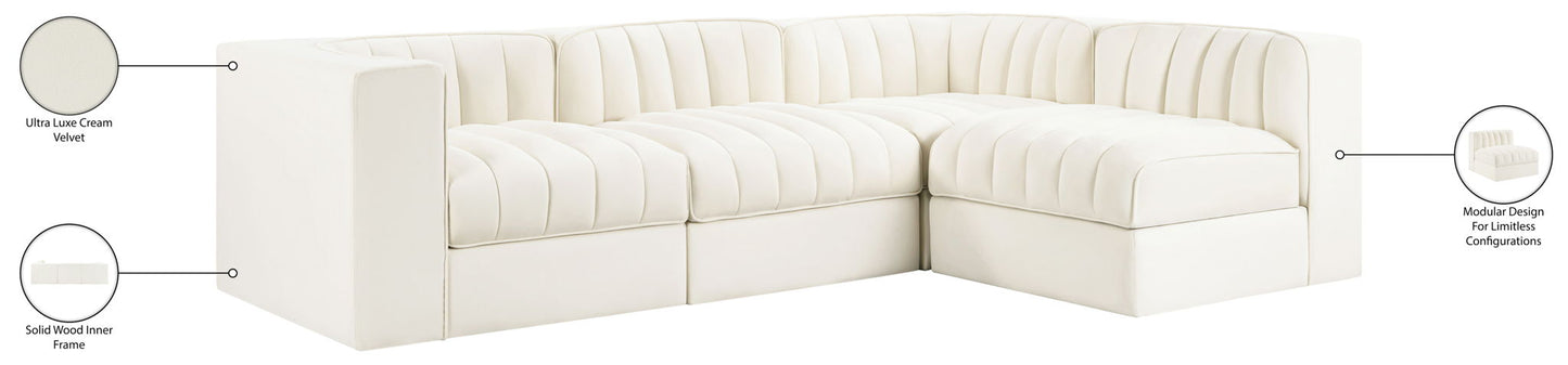 Rummi - Velvet Performance Fabric Upholstered 4 Piece Modular Sectional