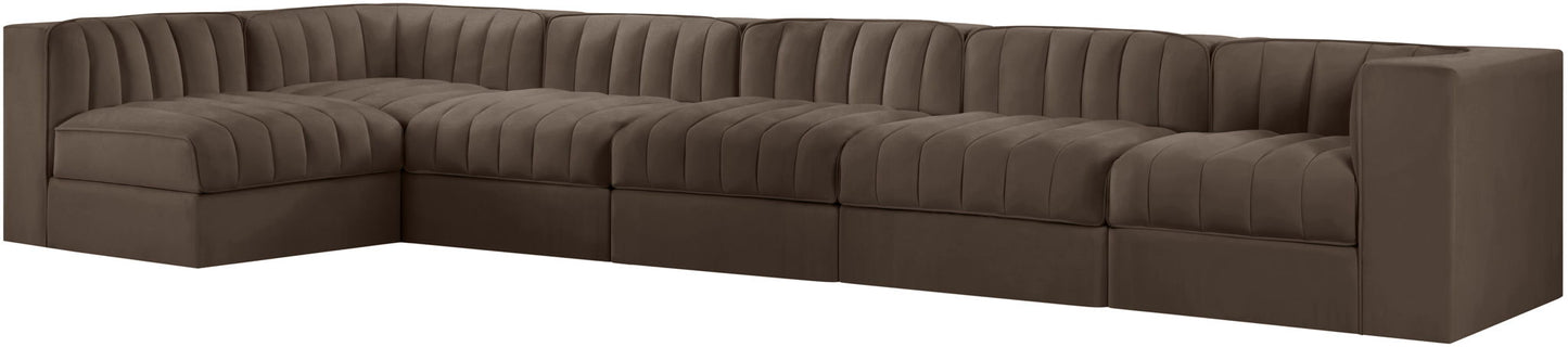 Rummi - Velvet Performance Fabric Upholstered 6 Piece Modular Sectional, L-Shaped (Right)