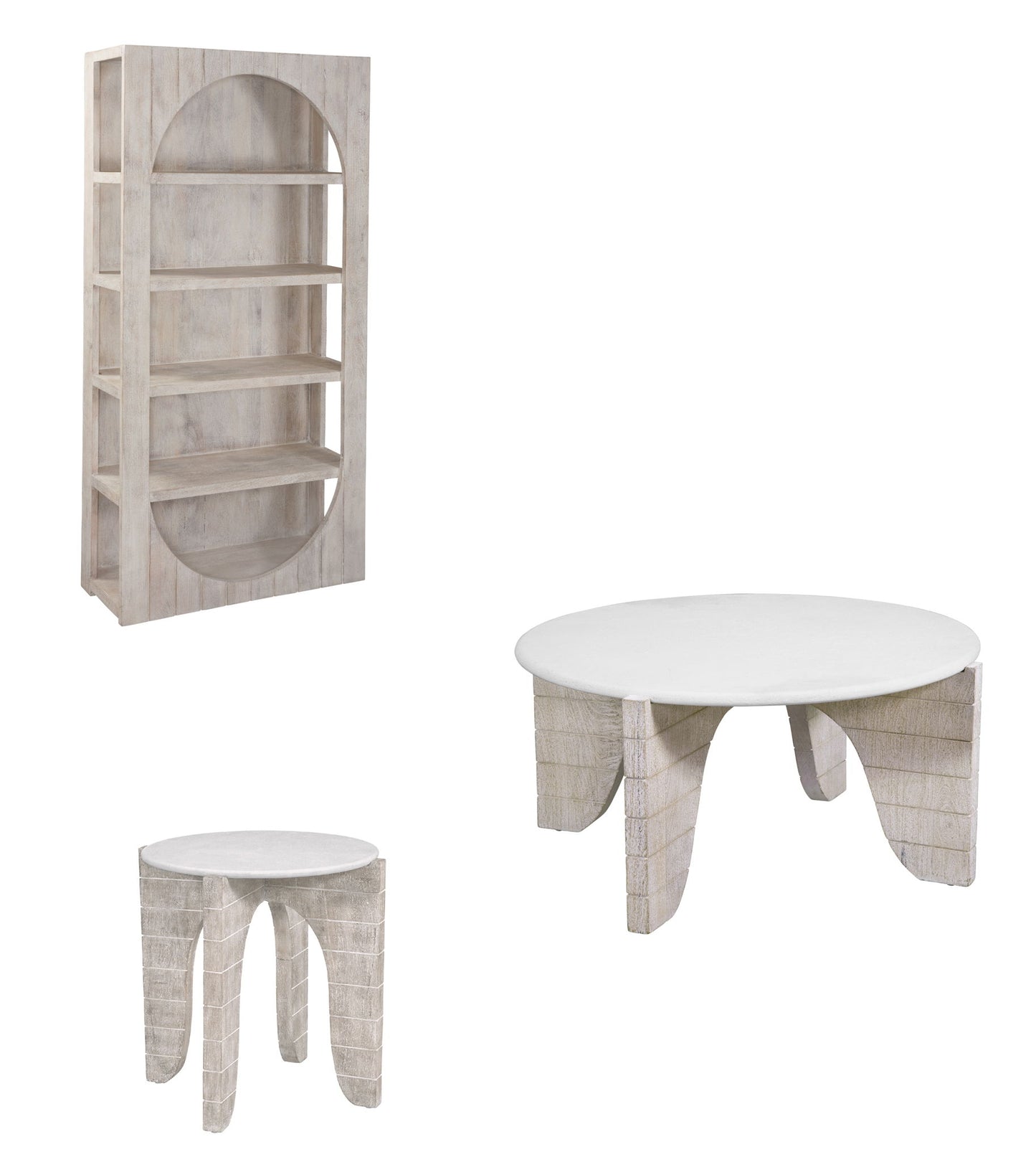 Bali - Round End Table - White Wash / Faux Plaster