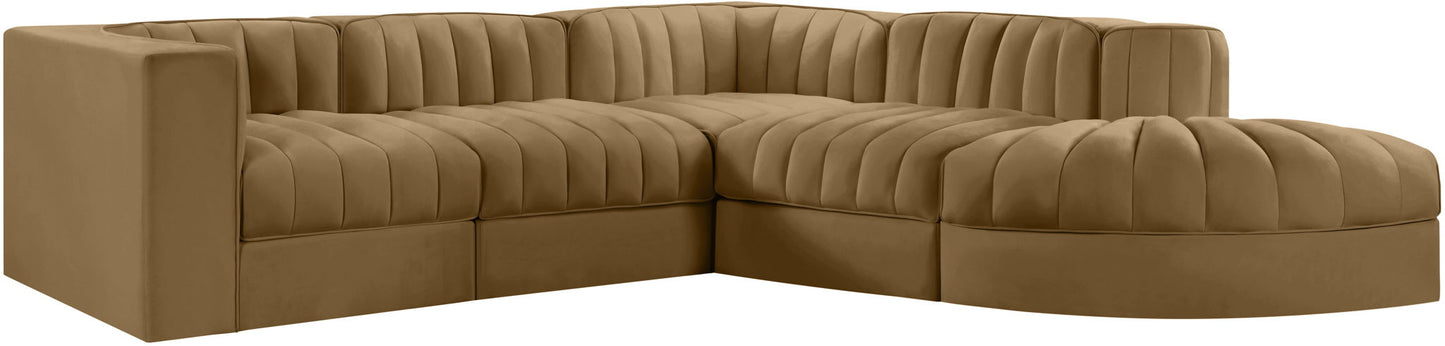 Rummi - Velvet Performance Fabric Upholstered 5 Piece Modular Sectional