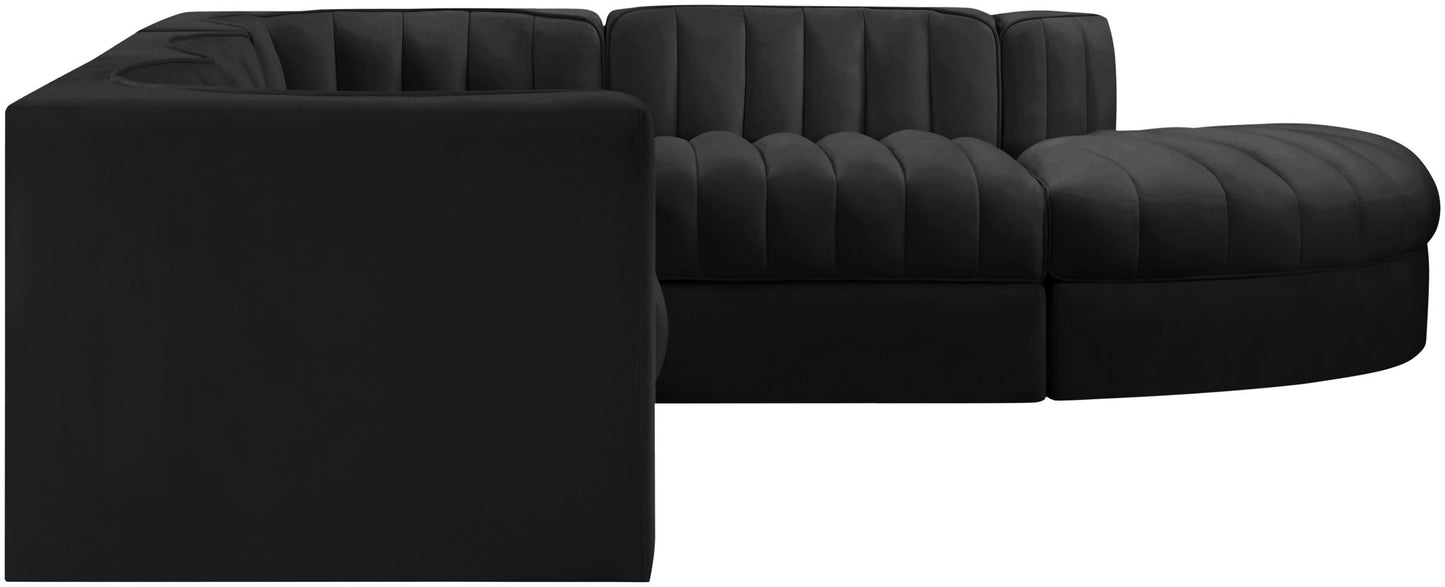 Rummi - Velvet Performance Fabric Upholstered 5 Piece Modular Sectional