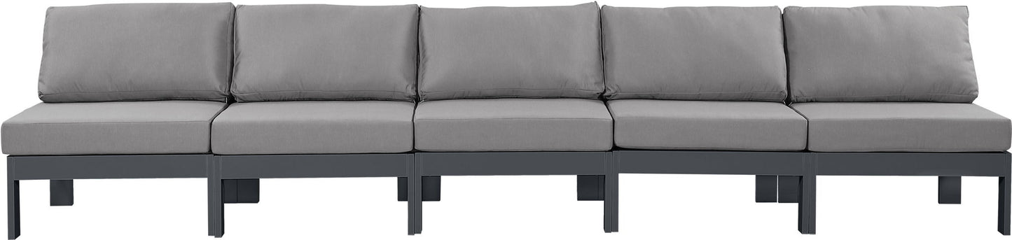 Nizuc - Outdoor Patio 5 Seat Modular Armless Sofa With Gray Frame