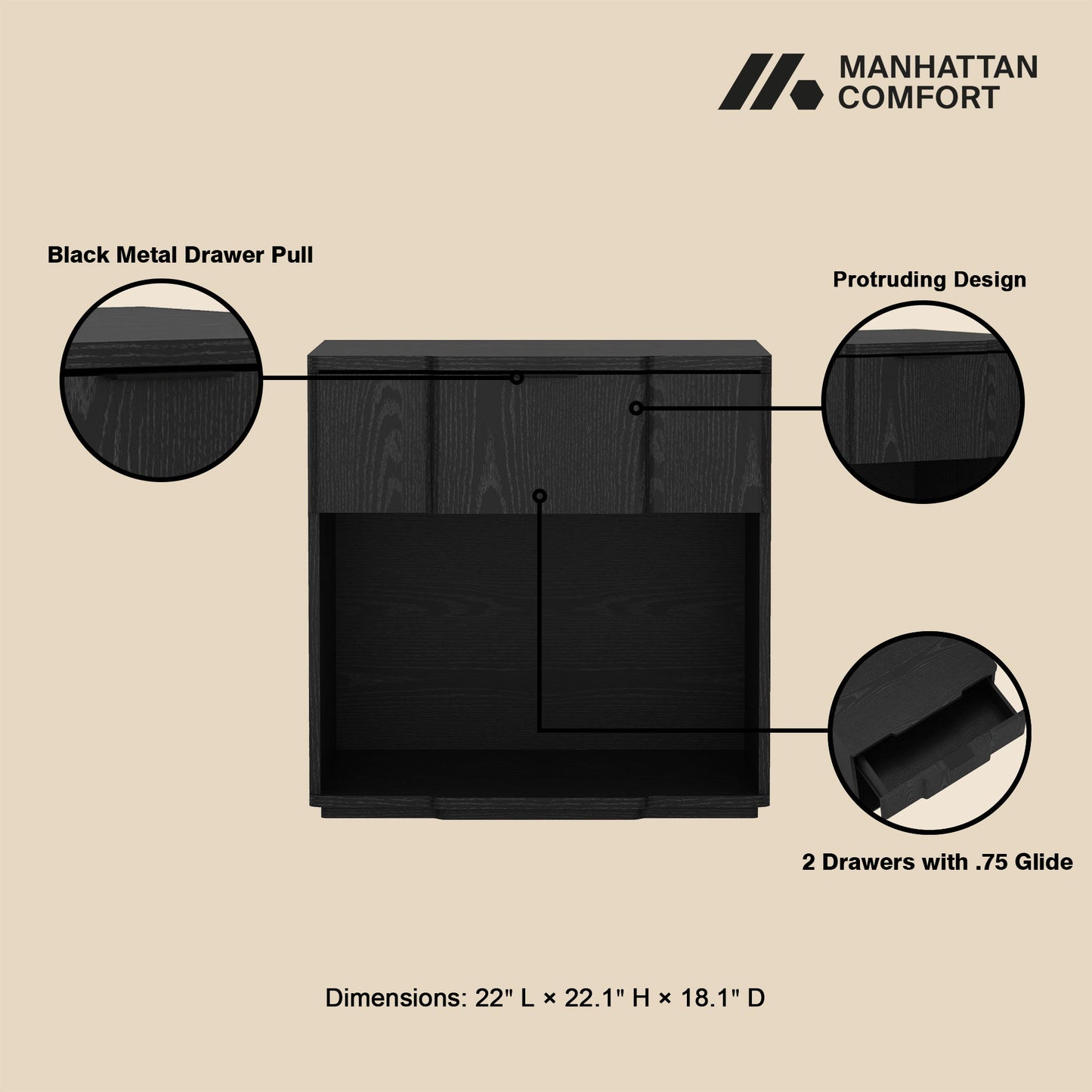 Manhattan Clive - 1-Drawer Nightstand