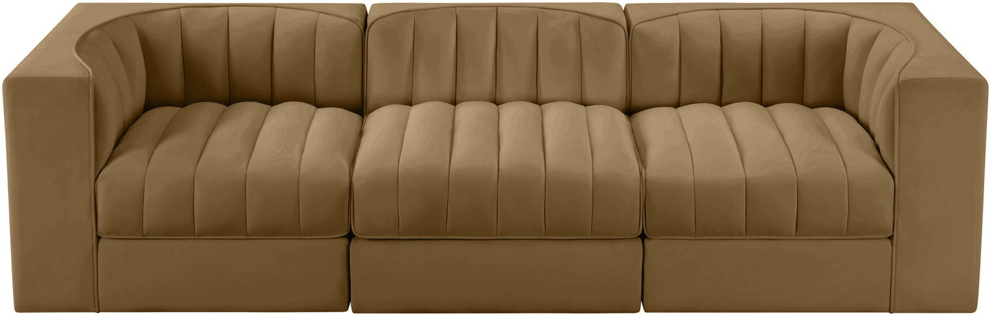 Rummi - Velvet Performance Fabric Upholstered 3 Piece Modular Sofa