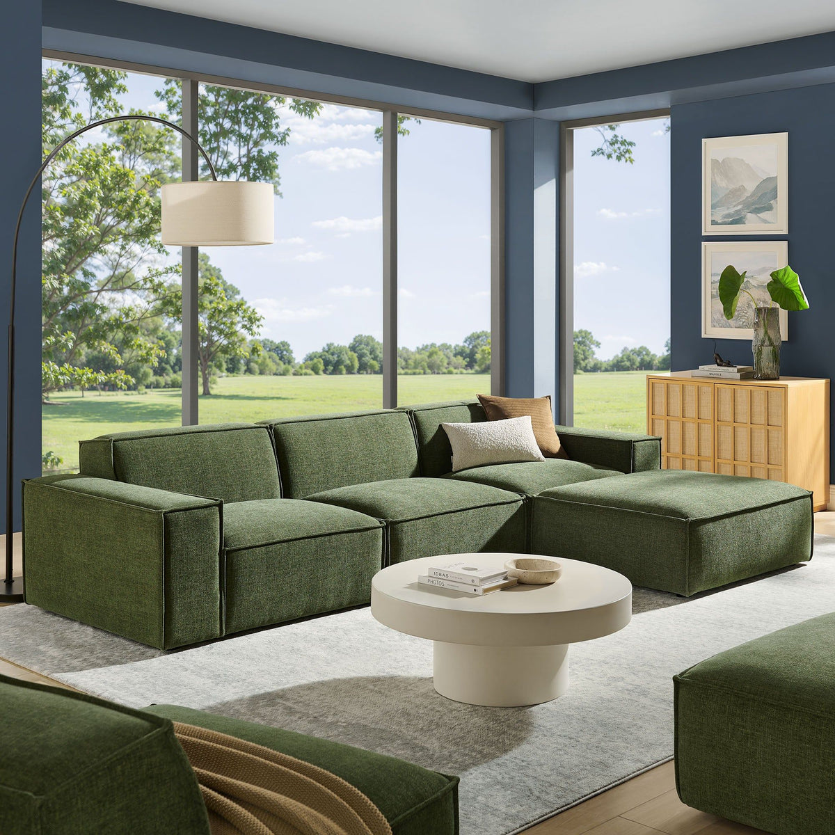 Restore 4-Piece Performance Fabric Upholstered Modular Sofa Set with Ottoman - Foliage