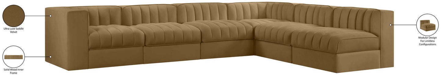 Rummi - Velvet Performance Fabric Upholstered 6 Piece Modular Sectional