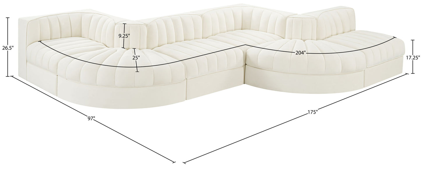 Rummi - Rounded Velvet Performance Fabric Upholstered 6 Piece Modular Sectional