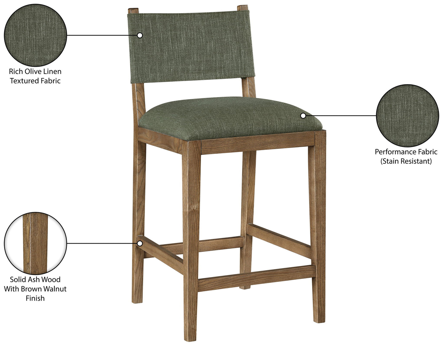 Avon - Linen Textured Performance Fabric Counter Stool