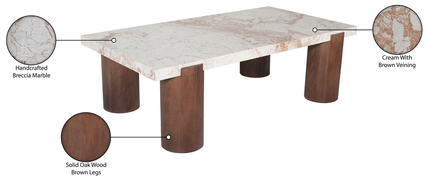 Campania - Marble And Oak Wood Coffee Table - Cream
