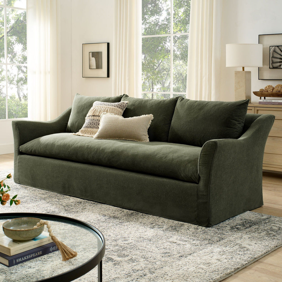 Somerset 92" Slipcovered Linen Blend Sofa - Sage