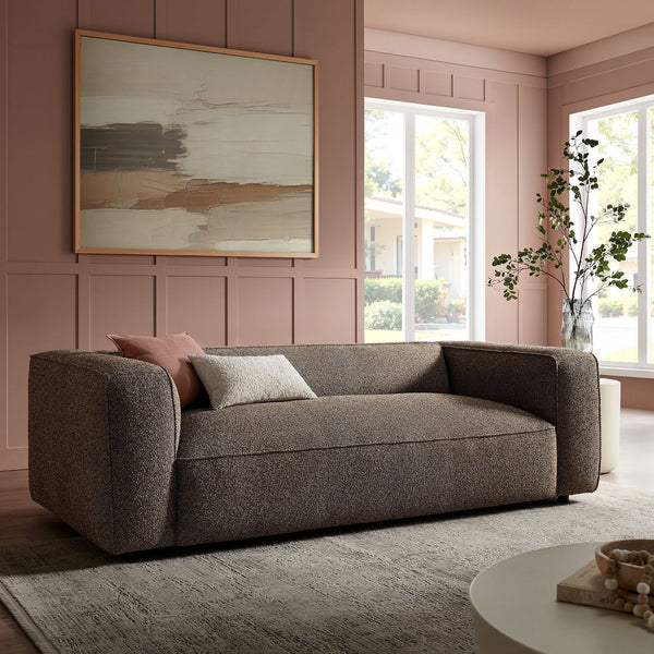 Auren 88 Inch Lattice Boucle Upholstered Sofa - Earth